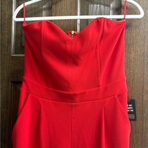 Express Vibrant Red Strapless Jumpsuit